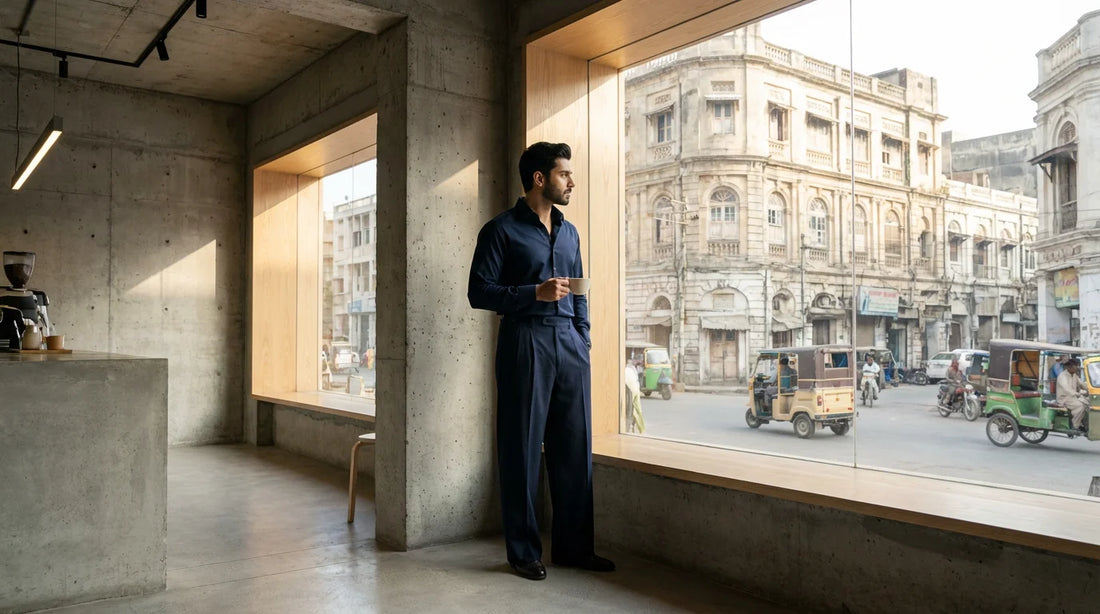 Sophisticated urban man in Karachi nightlife setting