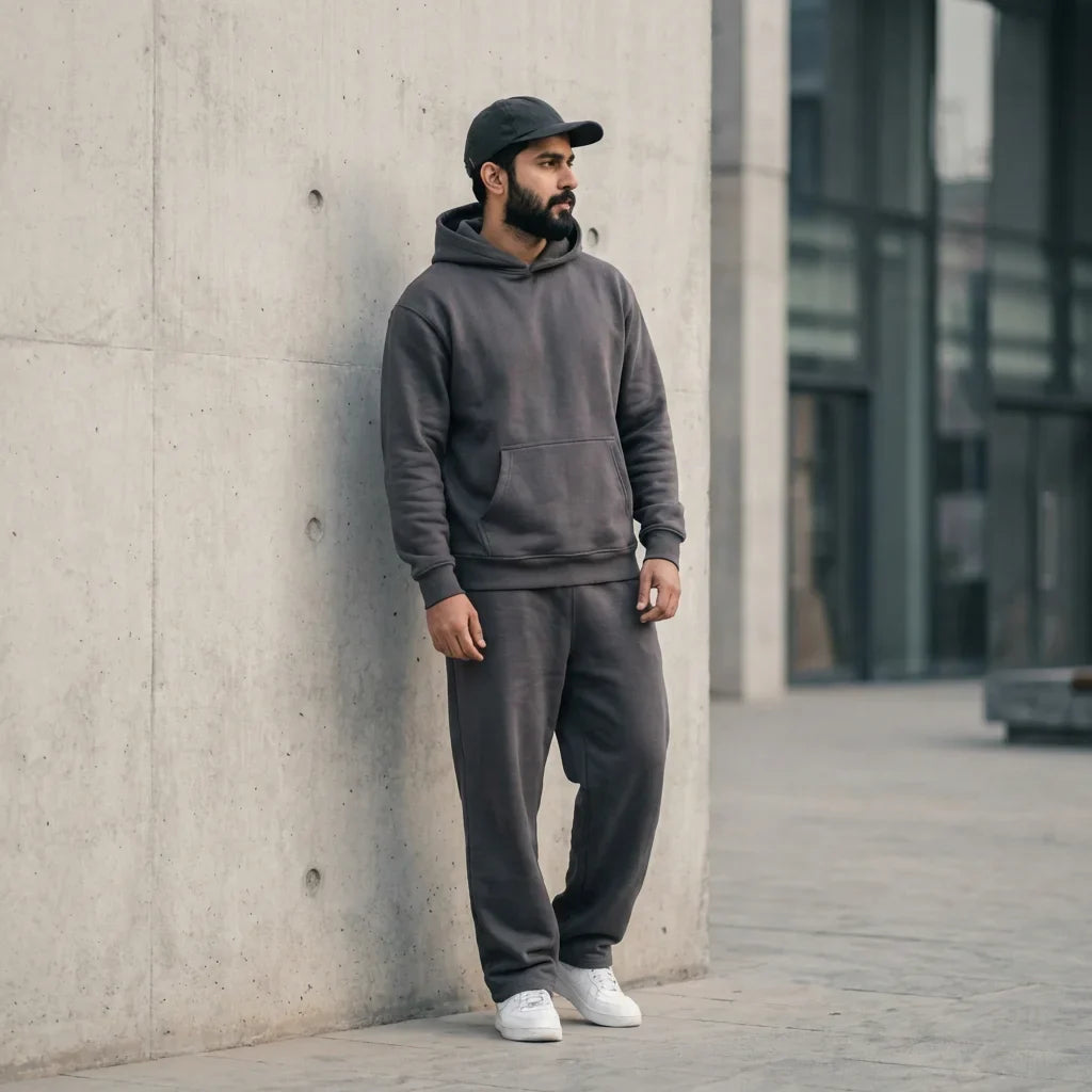 Sophisticated monochrome streetwear man