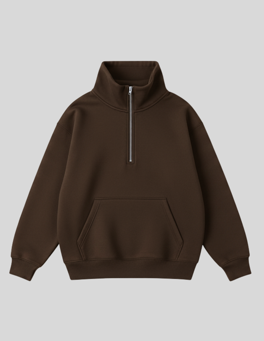 Brown Half Zipper Hoodie - Premium Streetwear & Men's Fashion Pakistan | ZA CLOTHING