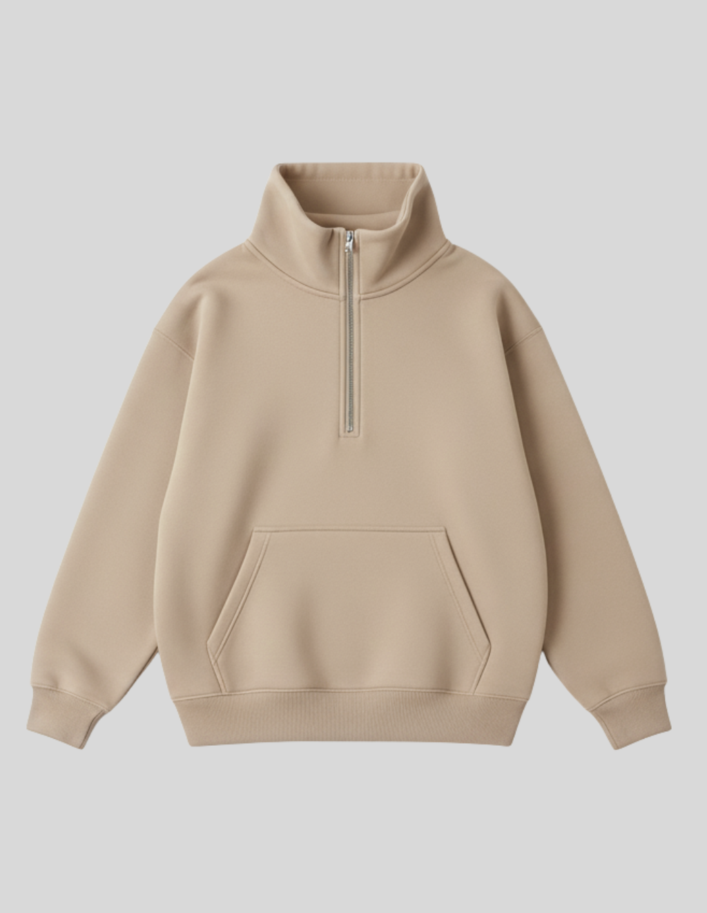 Beige Half Zipper Hoodie