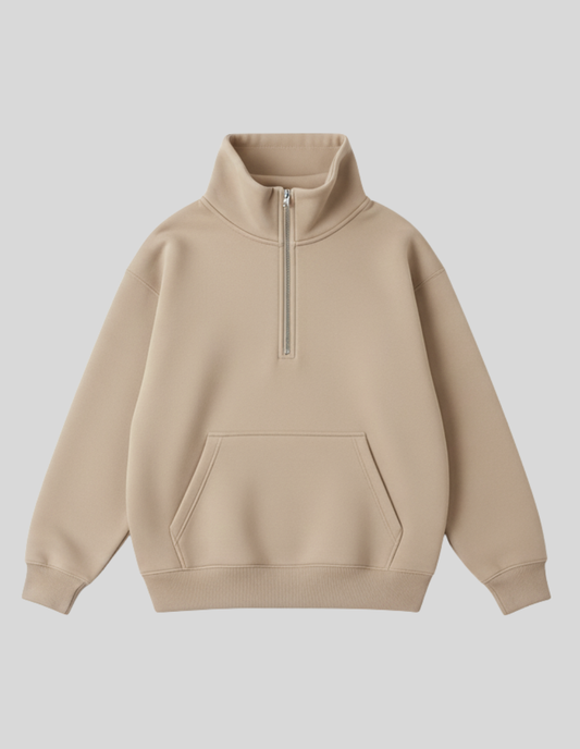 Premium Urban Men's Beige Half-Zip Heavyweight Hoodie - Premium Streetwear & Men's Fashion Pakistan | ZA CLOTHING