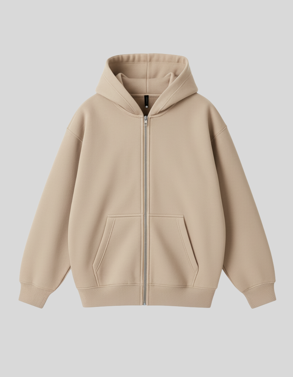 Beige Full Zipper Hoodie
