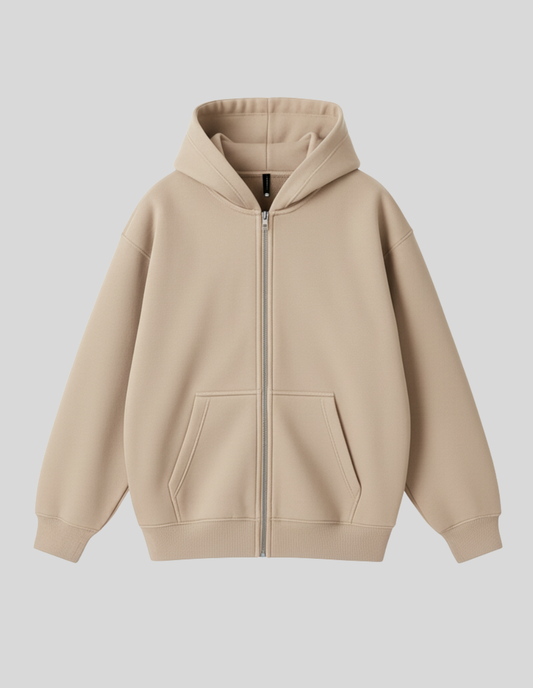 Premium Urban Men's Beige Heavyweight Full-Zip Hoodie - Premium Streetwear & Men's Fashion Pakistan | ZA CLOTHING