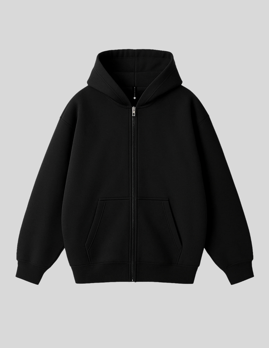 Premium Urban Men's Black Heavyweight Full-Zip Hoodie - Premium Streetwear & Men's Fashion Pakistan | ZA CLOTHING