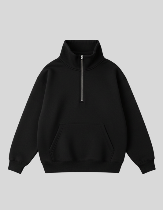 Premium Urban Men's Black Half-Zip Heavyweight Hoodie - Premium Streetwear & Men's Fashion Pakistan | ZA CLOTHING